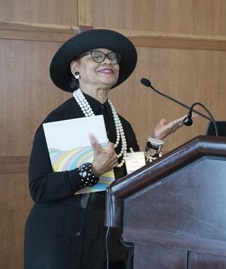 Rev. Dr. Lorina Marshall-Blake speaking at the Macy Fellows year-end celebration